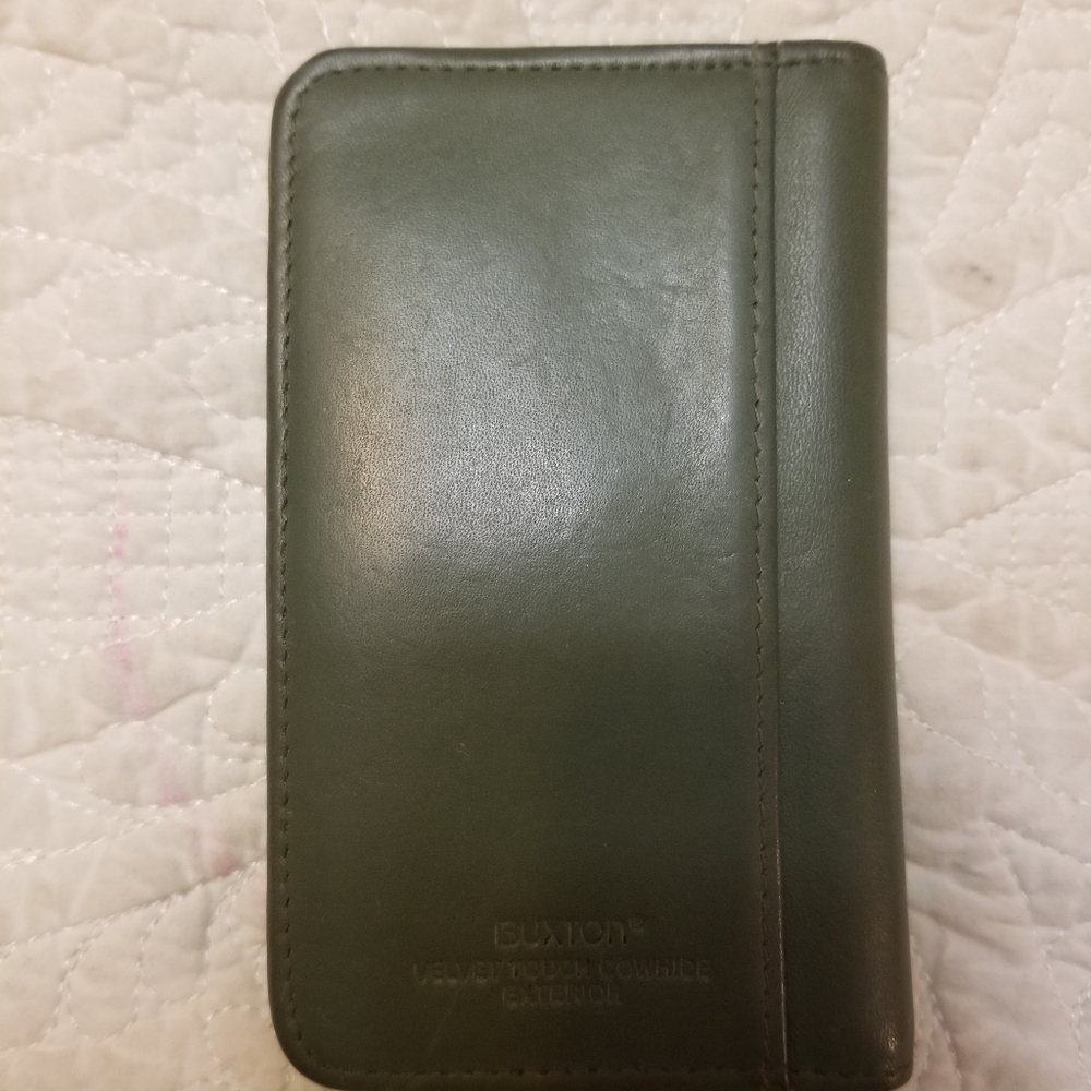 BUXTON vintage Green Velvet Touch Cowhide Leather Card Holder Snap closure - Picture 2 of 4
